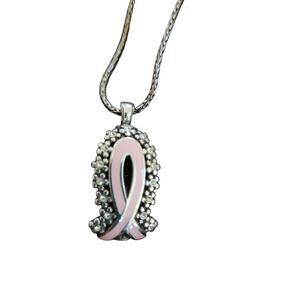 Brighton Pink Ribbon Necklace Breast Cancer Awareness Silver Tone Pendant